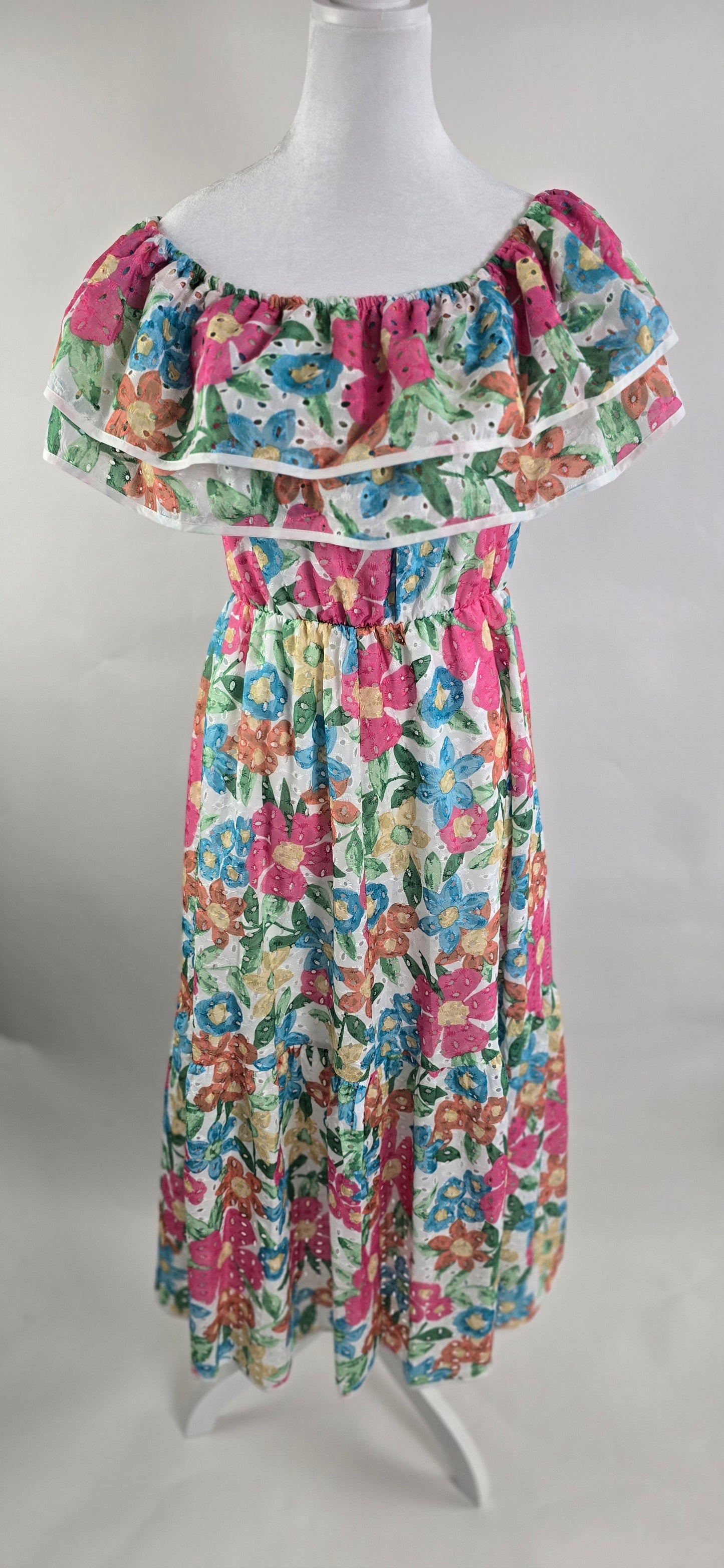 Sweet Generis Off-Shoulder Floral Eyelet Midi Dress