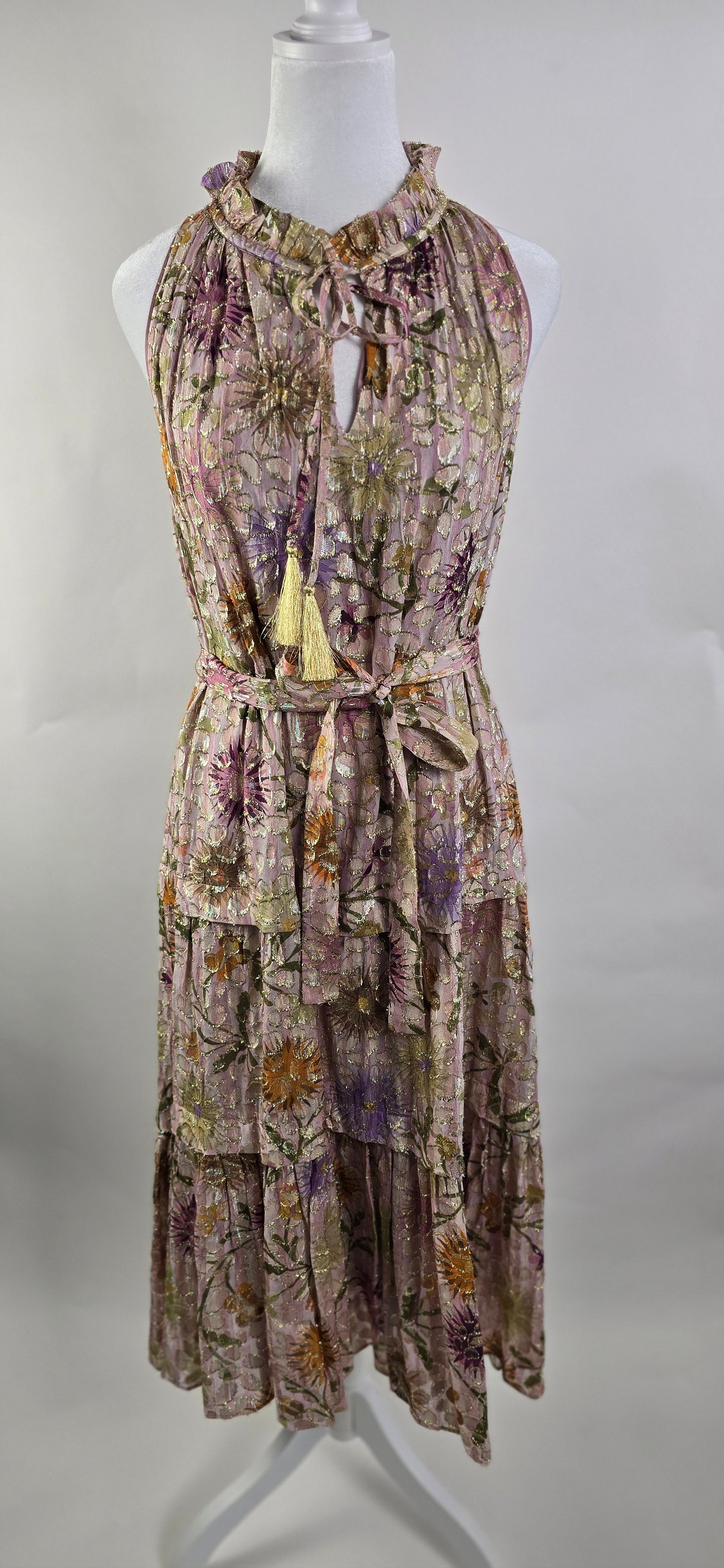 Kobi Halperin Metallic Floral Tiered Dress