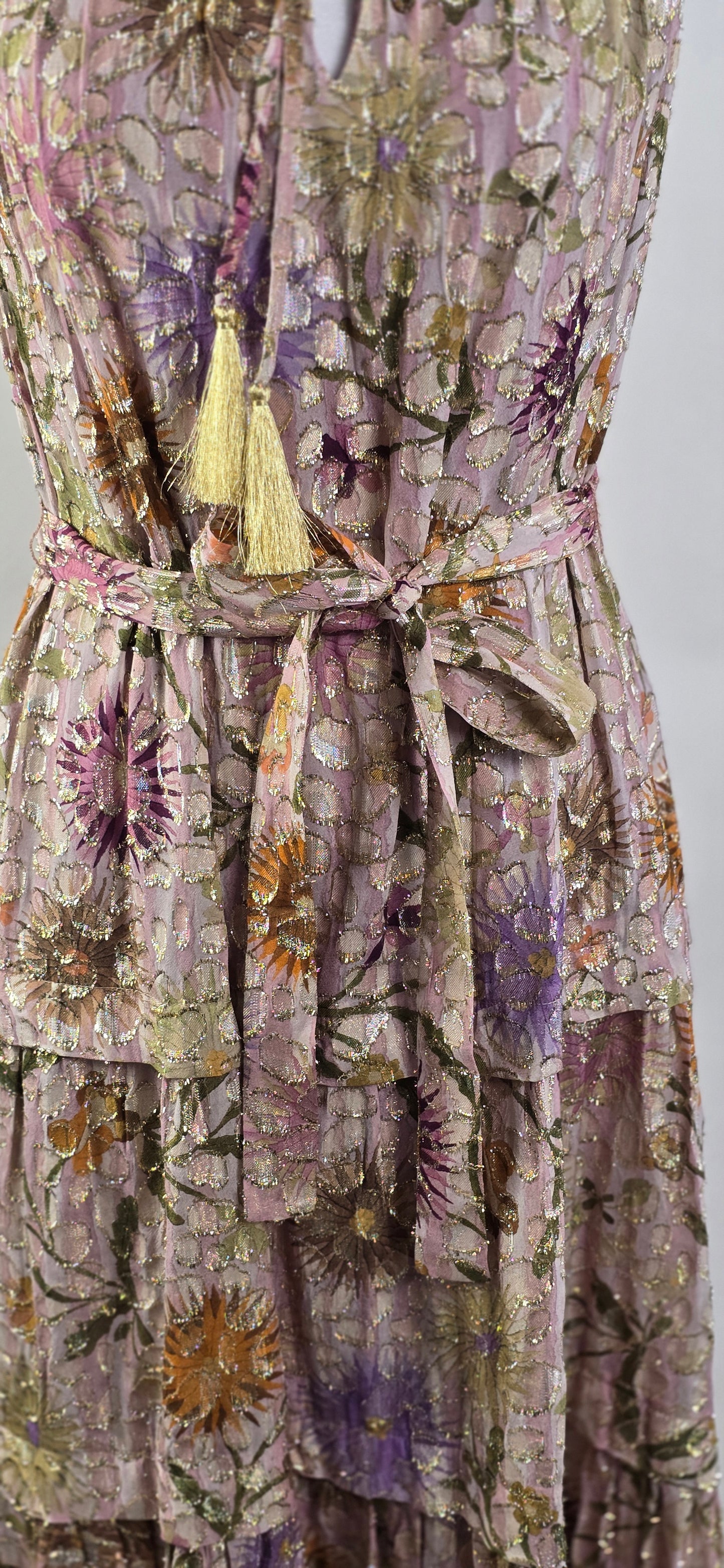 Kobi Halperin Metallic Floral Tiered Dress