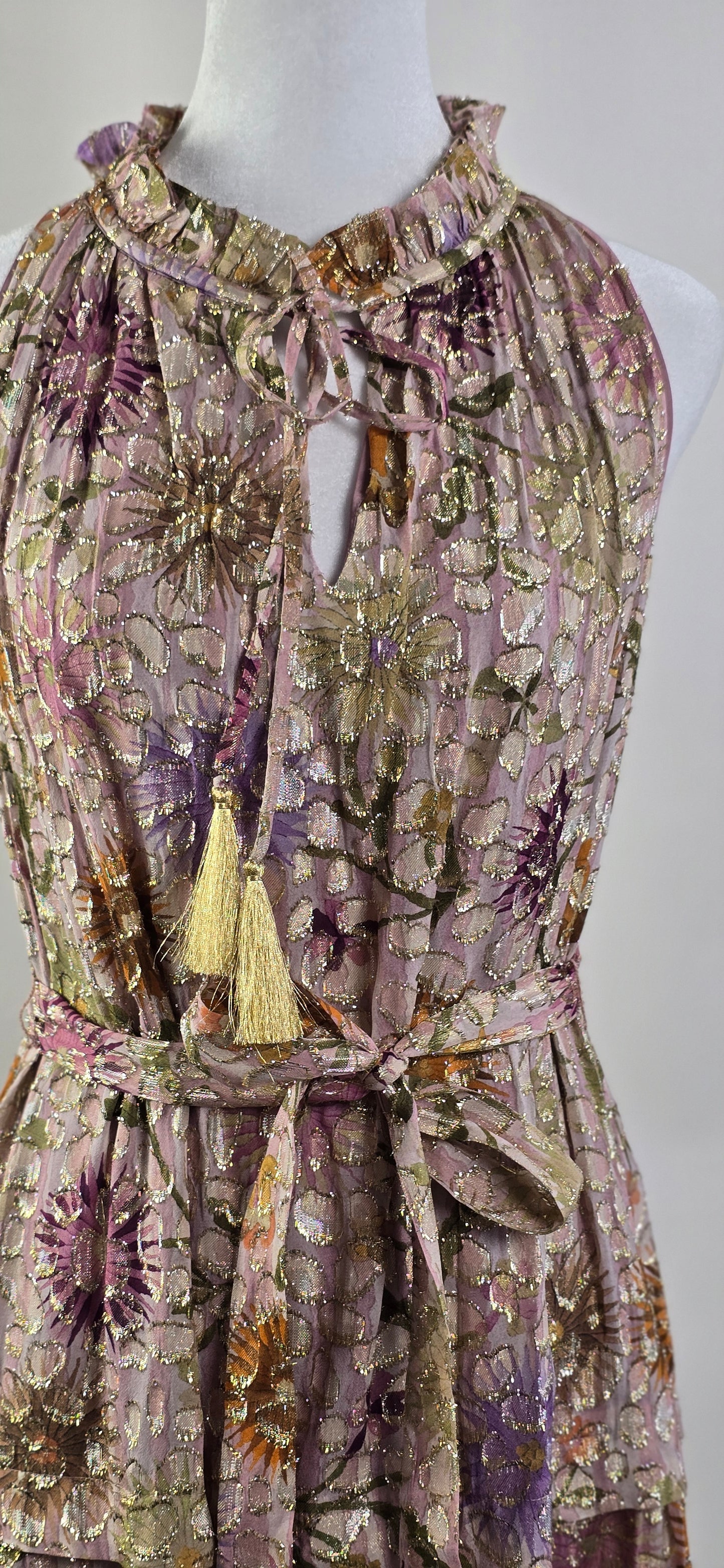 Kobi Halperin Metallic Floral Tiered Dress