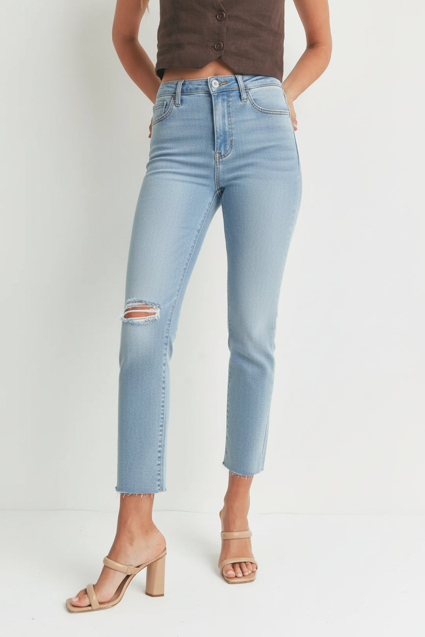 Just Black Denim High Rise One Knee Distressed Jean