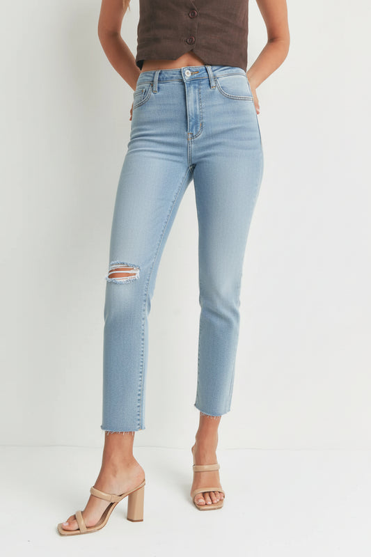 Just Black Denim High Rise One Knee Distressed Jean