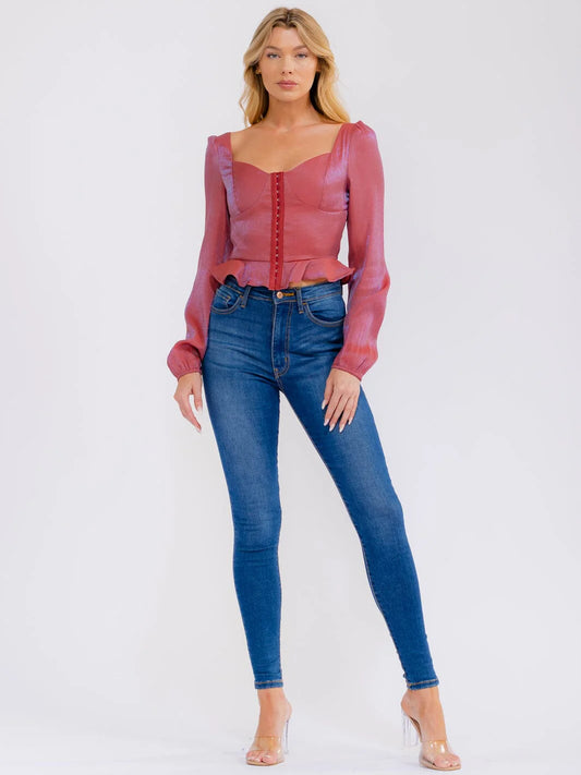 Peach Love California Corset Peplum Top