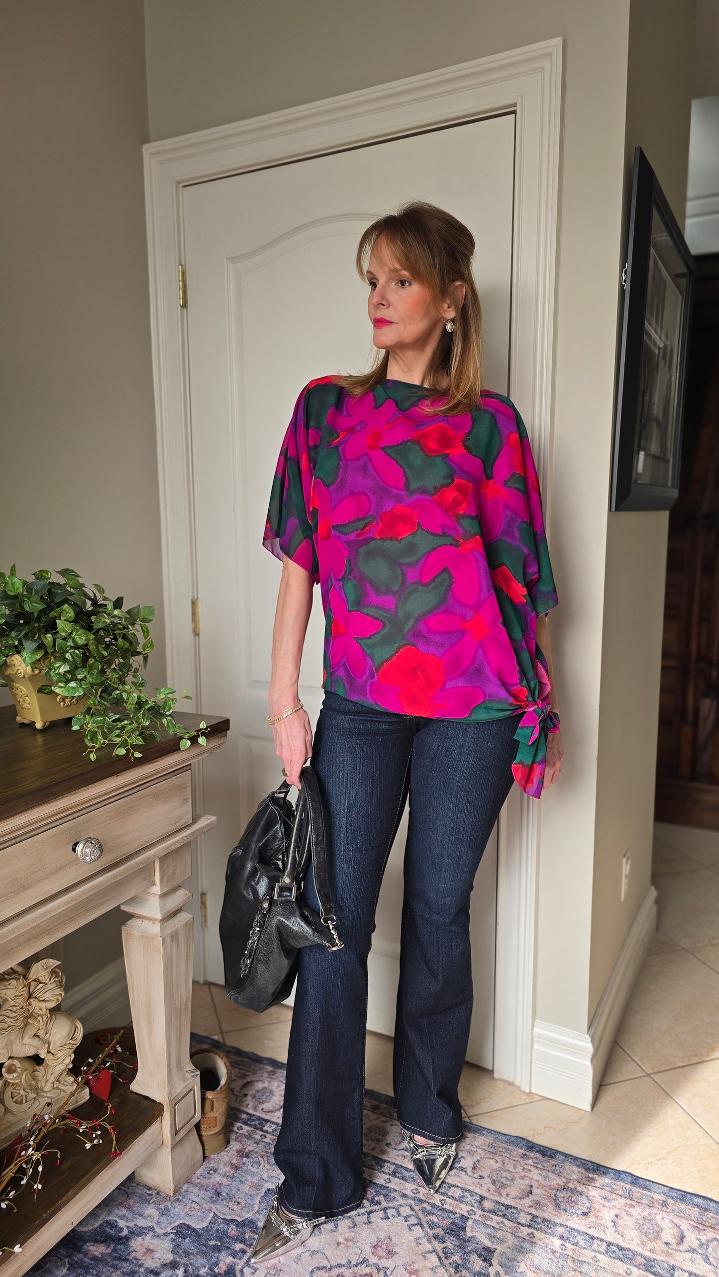 Vintage 80s Siasia New York Abstract Floral Blouse
