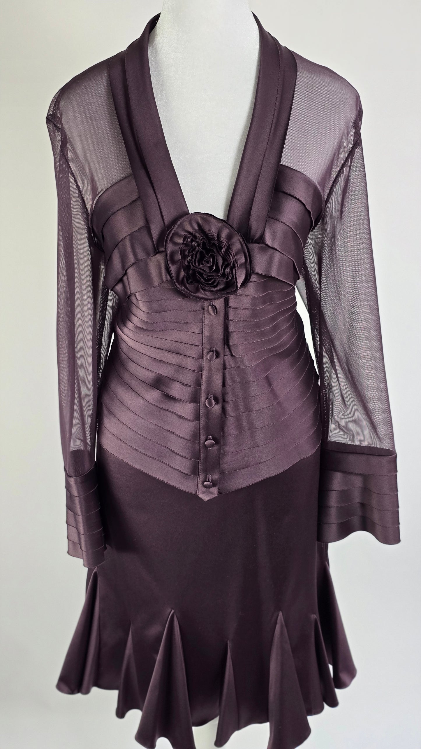 JS Collection Plum Satin 2-Piece Skirt Suit