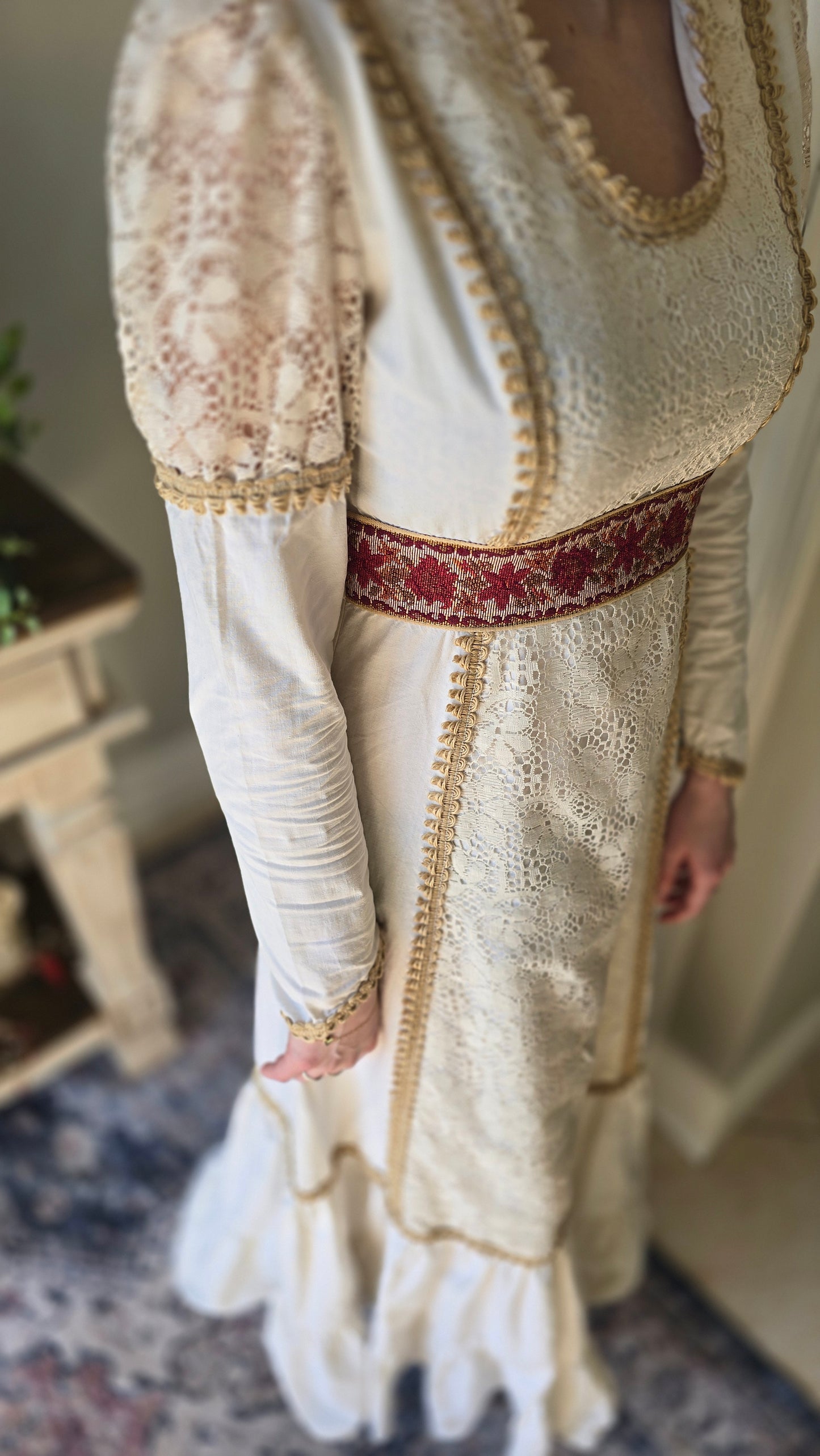Vintage 1970s Lori Ann Cream Lace & Crochet Prairie Boho Maxi Dress | Made in Canada