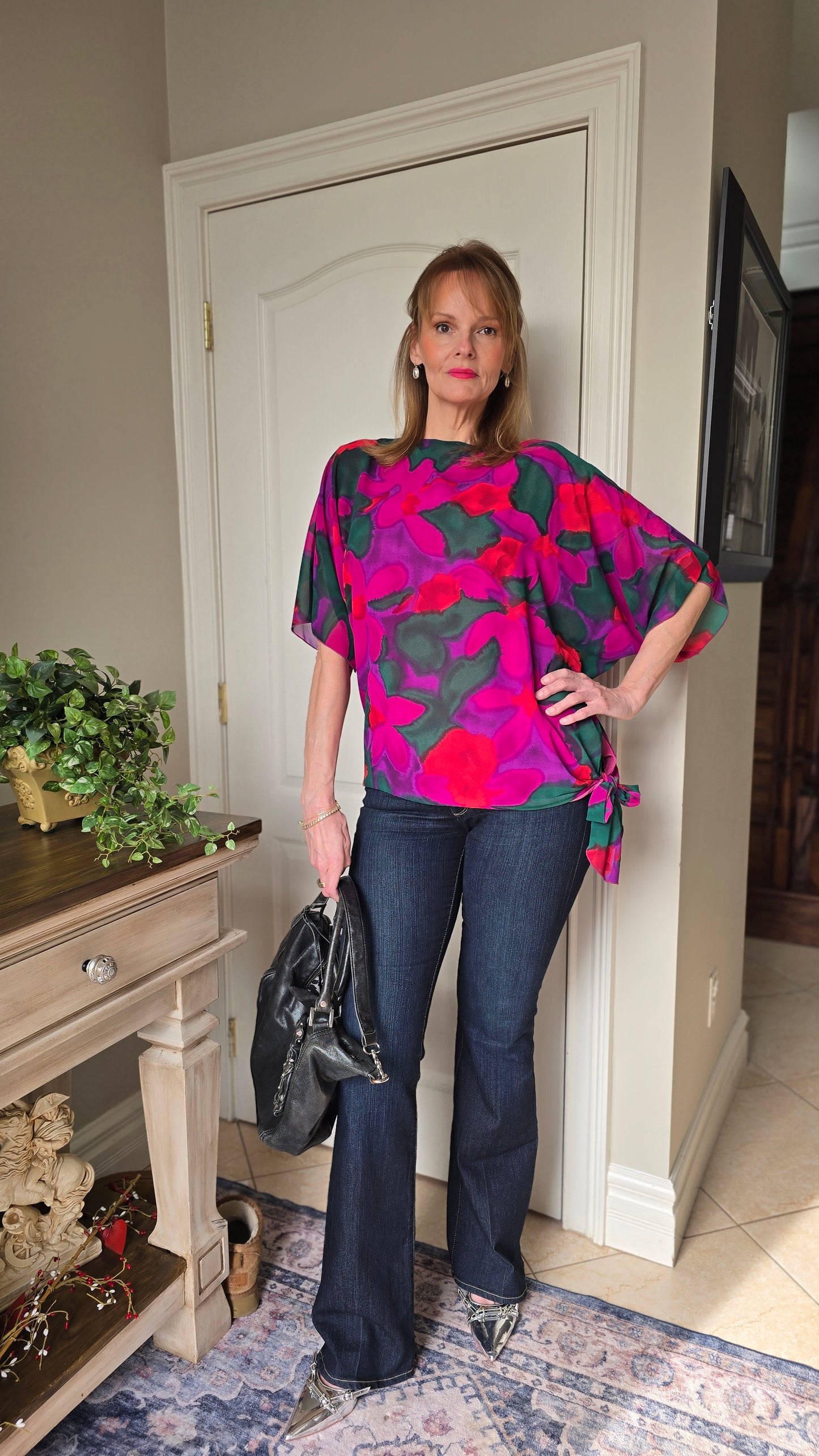 Vintage 80s Siasia New York Abstract Floral Blouse