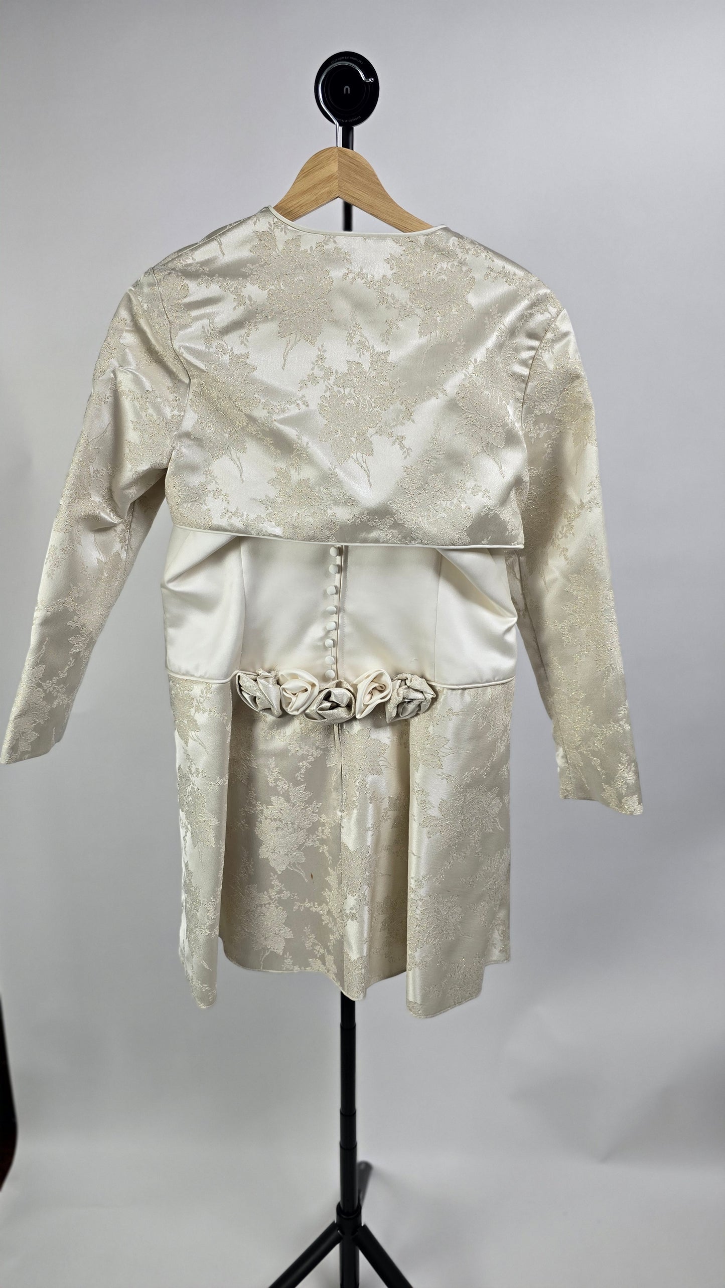Ivory Satin & Floral Brocade Mini Dress with Dramatic Bolero Jacket