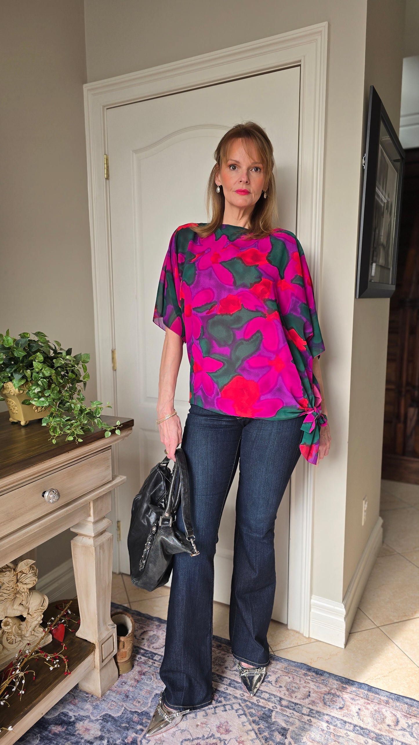 Vintage 80s Siasia New York Abstract Floral Blouse