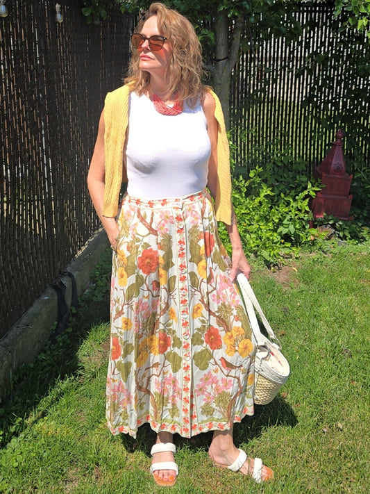 Rose + Olive Resort Garden Print Maxi Skirt