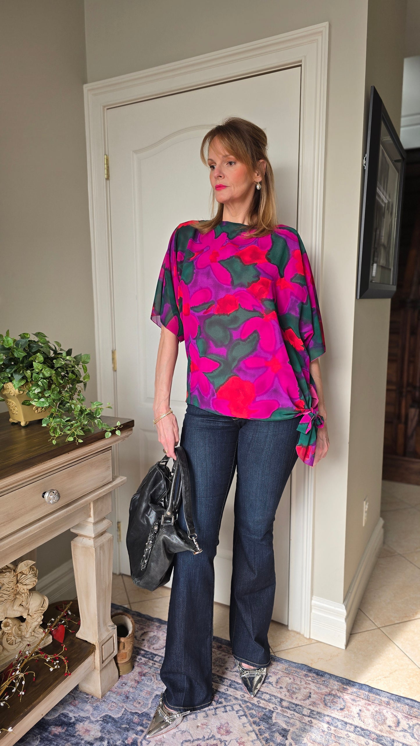 Vintage 80s Siasia New York Abstract Floral Blouse