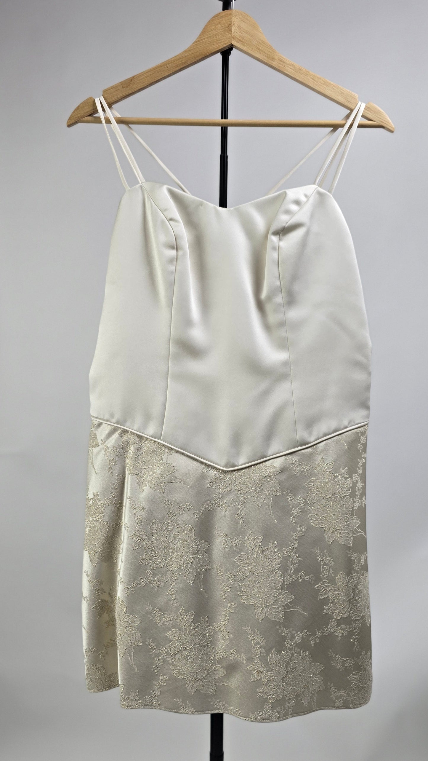 Ivory Satin & Floral Brocade Mini Dress with Dramatic Bolero Jacket