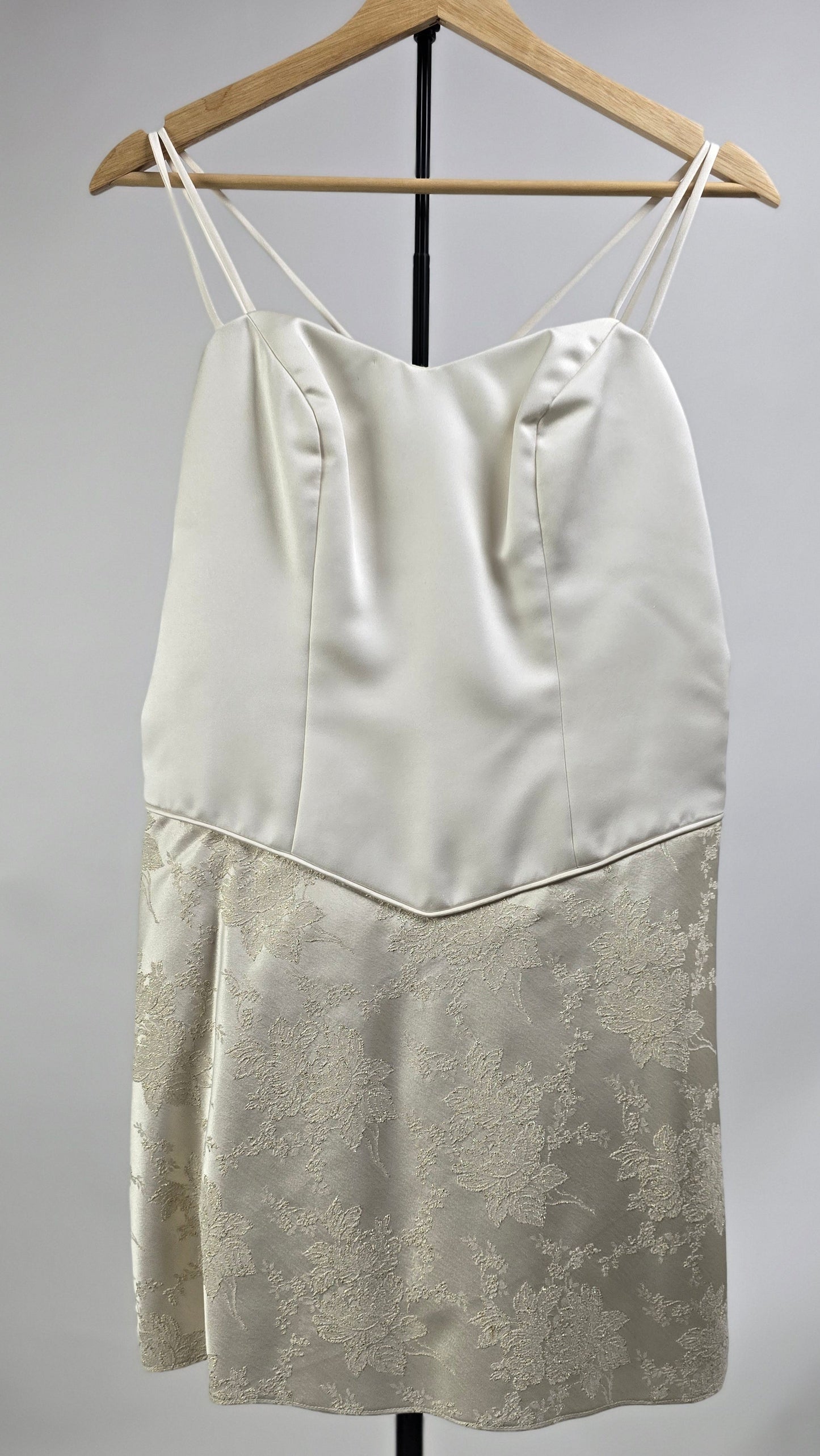 Ivory Satin & Floral Brocade Mini Dress with Dramatic Bolero Jacket