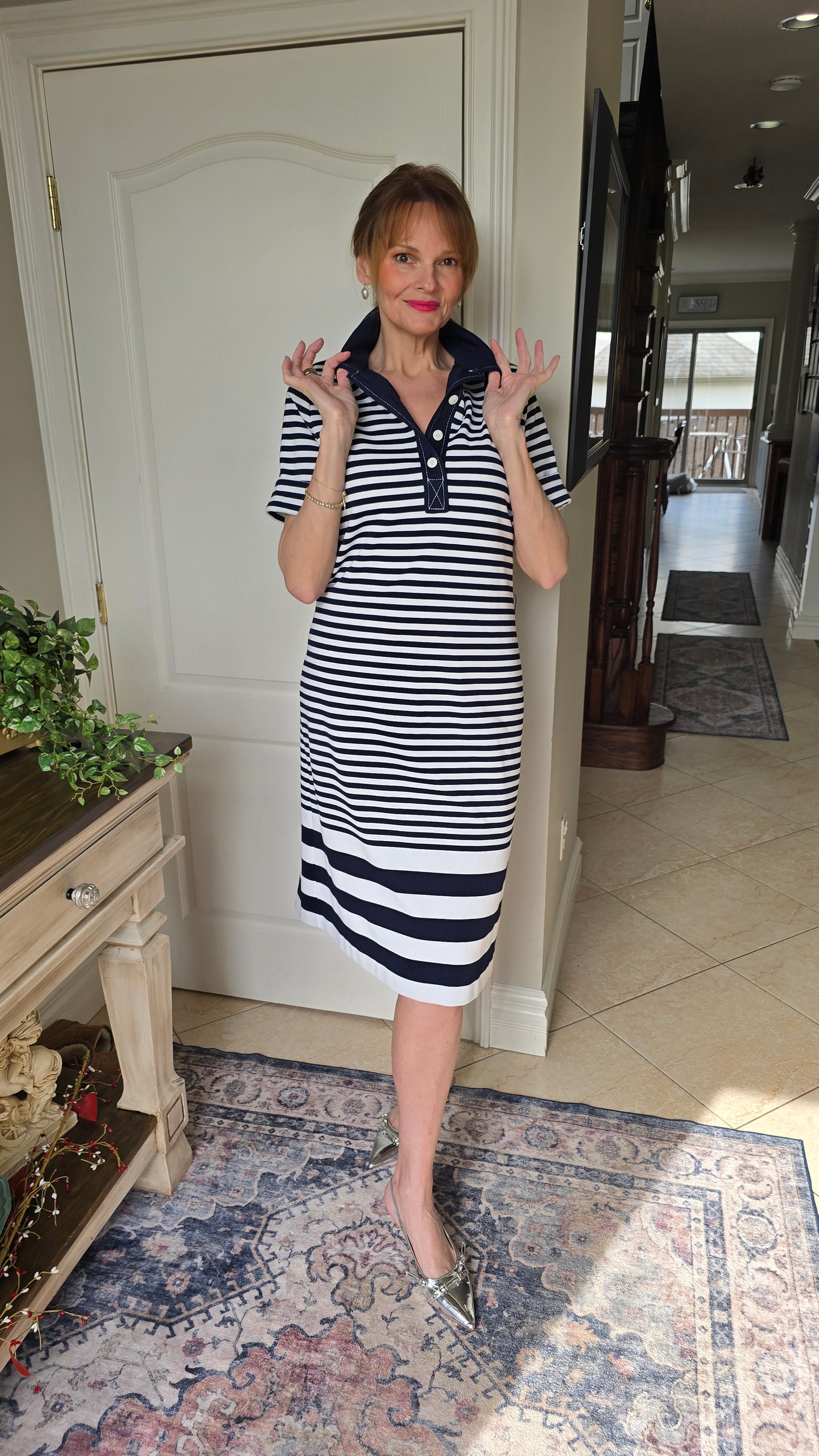 1960s Vintage Butte Knit Navy Stripe Dress