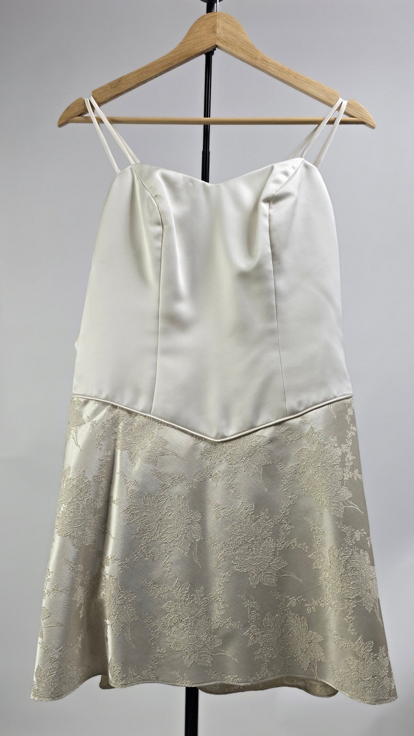 Ivory Satin & Floral Brocade Mini Dress with Dramatic Bolero Jacket