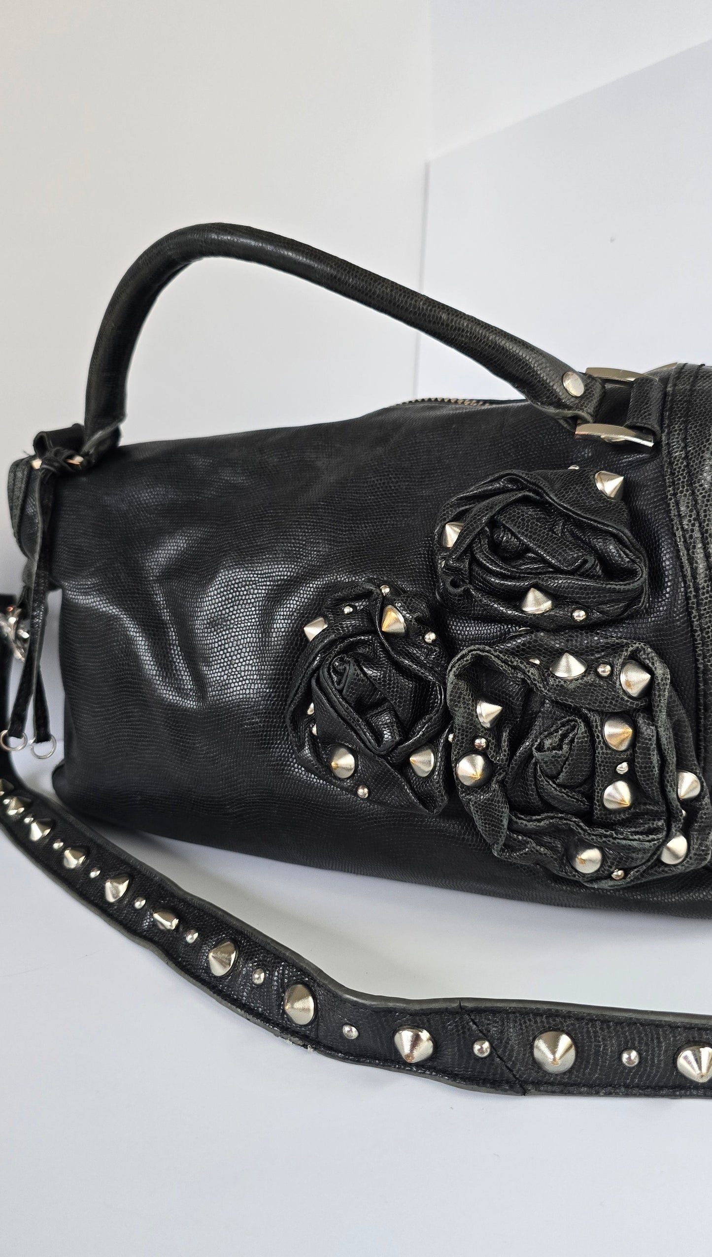 Betsey Johnson Black Lizard Embossed Satchel