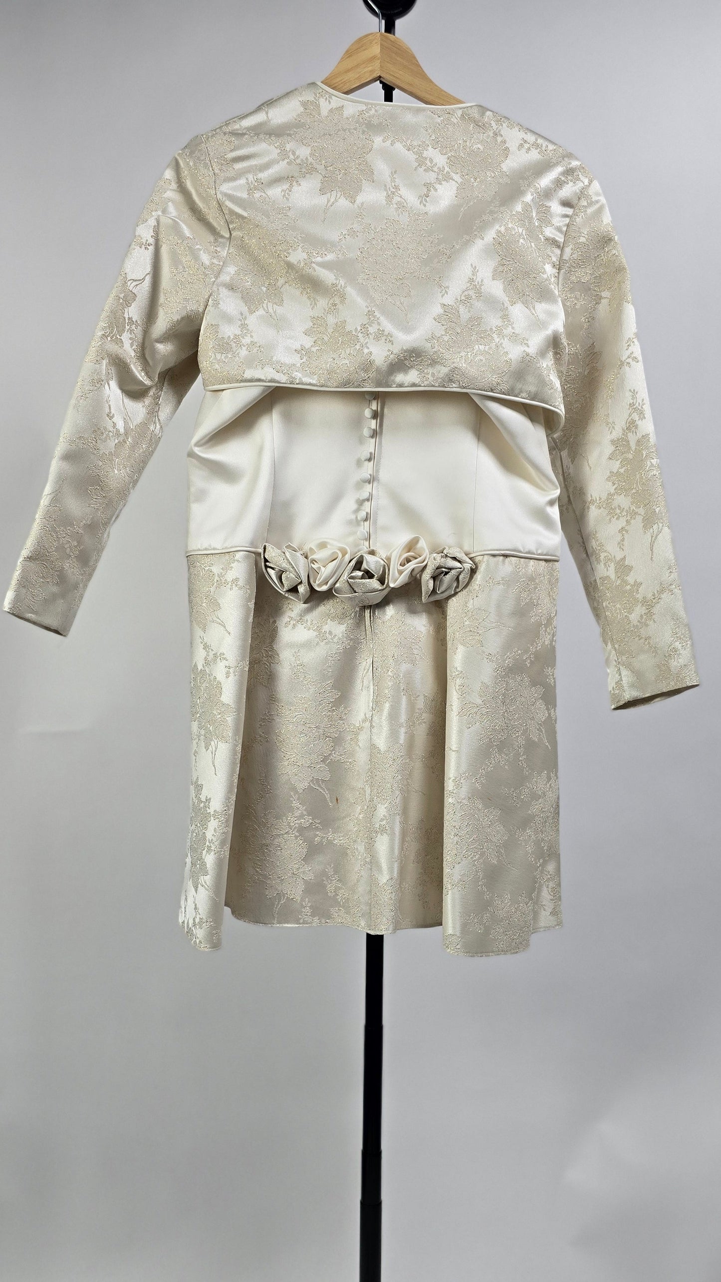 Ivory Satin & Floral Brocade Mini Dress with Dramatic Bolero Jacket