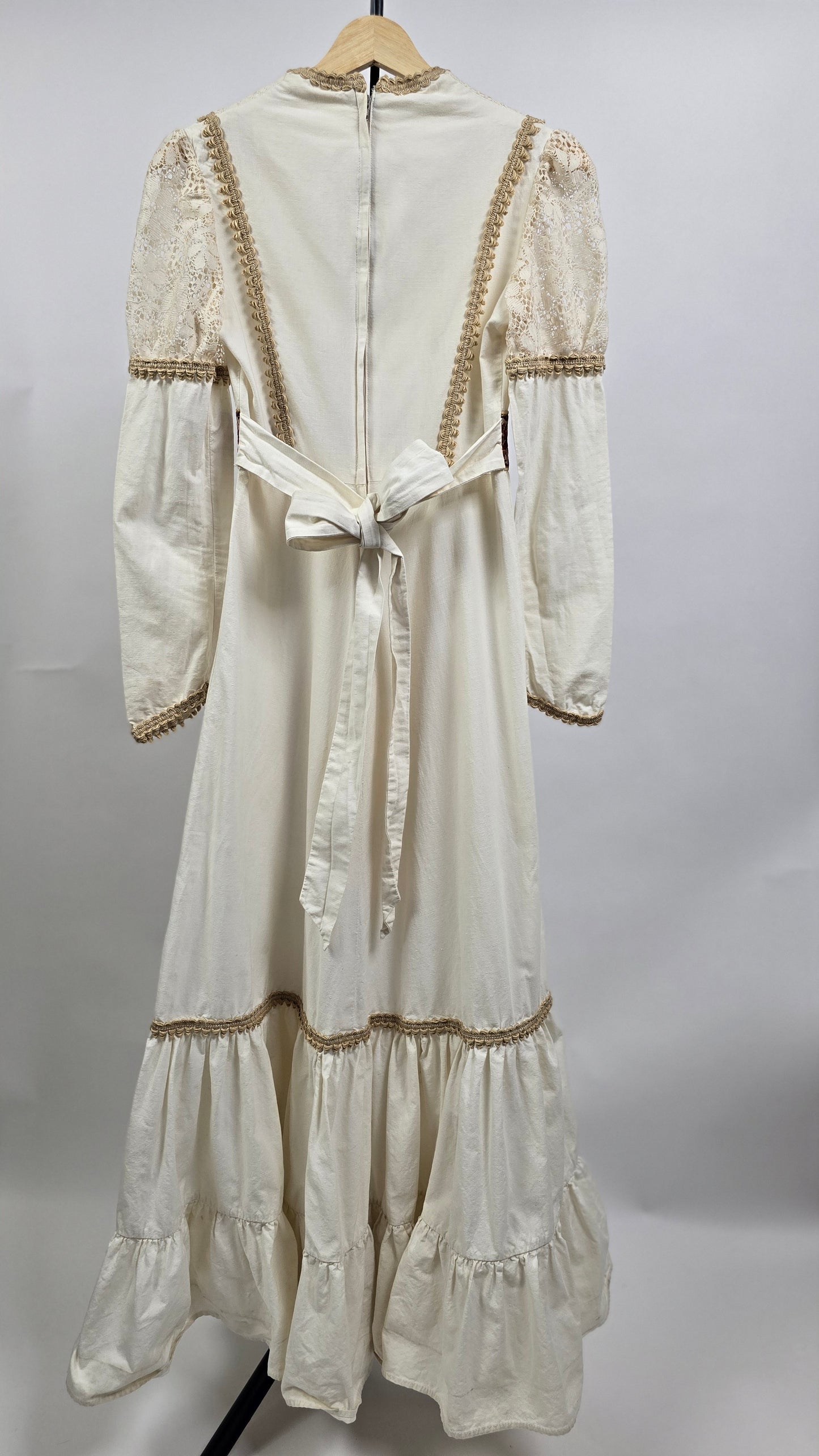 Vintage 1970s Lori Ann Cream Lace & Crochet Prairie Boho Maxi Dress | Made in Canada