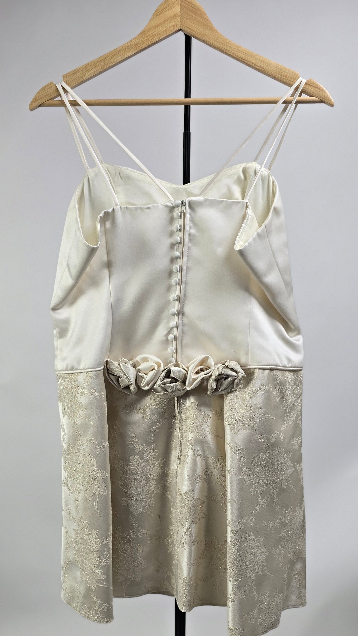 Ivory Satin & Floral Brocade Mini Dress with Dramatic Bolero Jacket