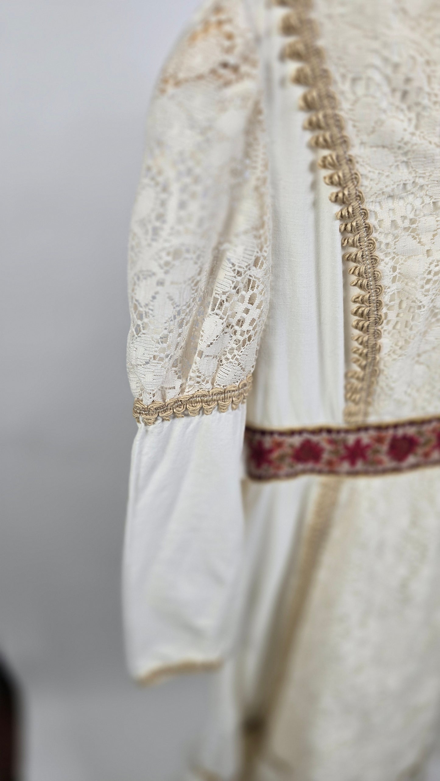 Vintage 1970s Lori Ann Cream Lace & Crochet Prairie Boho Maxi Dress | Made in Canada