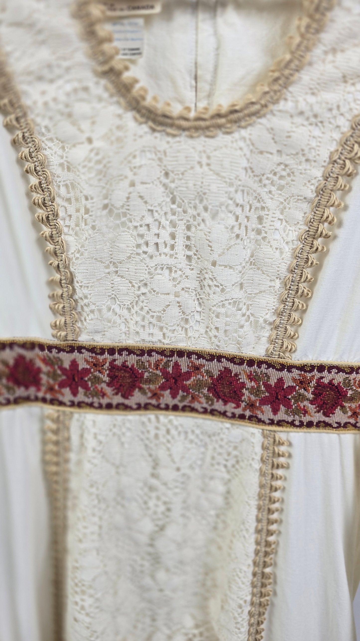 Vintage 1970s Lori Ann Cream Lace & Crochet Prairie Boho Maxi Dress | Made in Canada