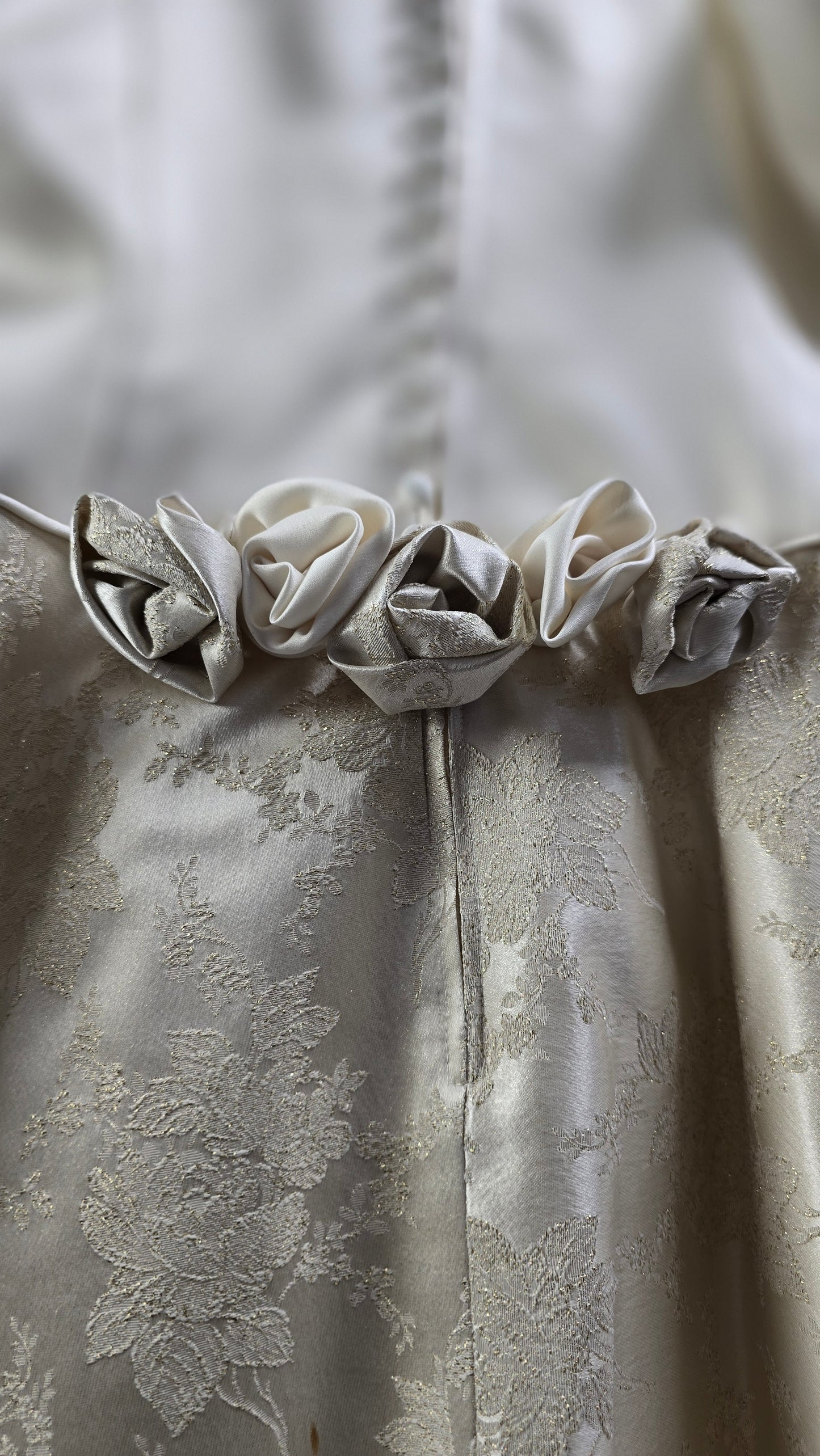 Ivory Satin & Floral Brocade Mini Dress with Dramatic Bolero Jacket