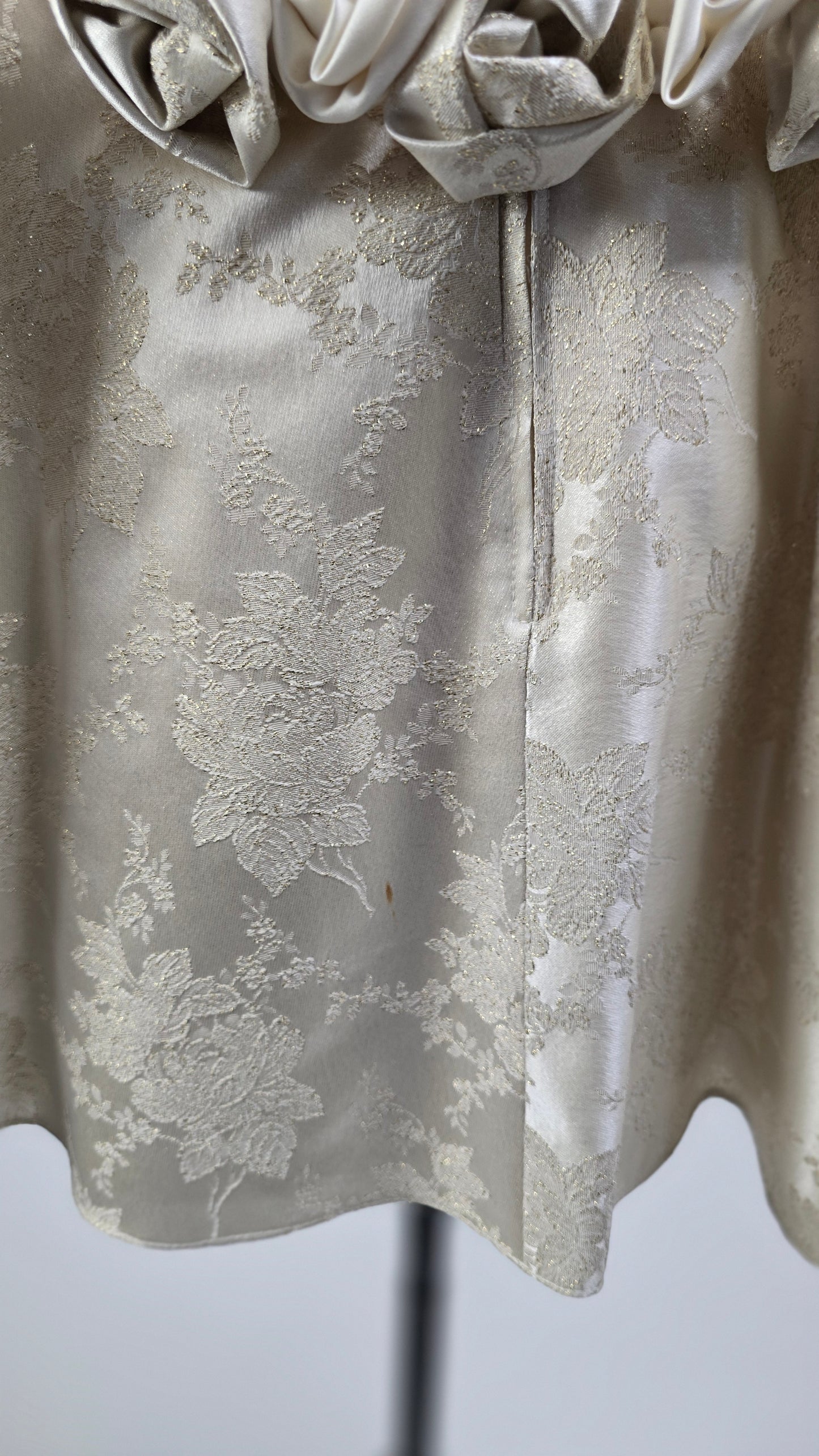 Ivory Satin & Floral Brocade Mini Dress with Dramatic Bolero Jacket