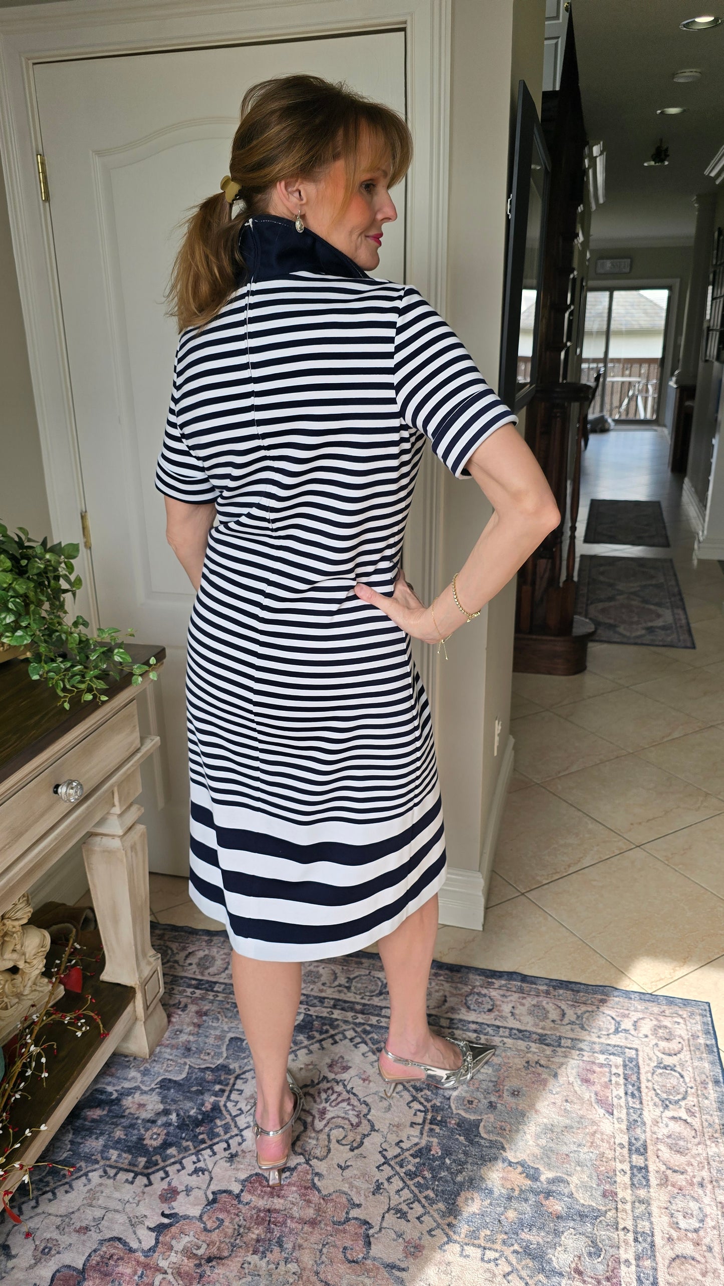 1960s Vintage Butte Knit Navy Stripe Dress