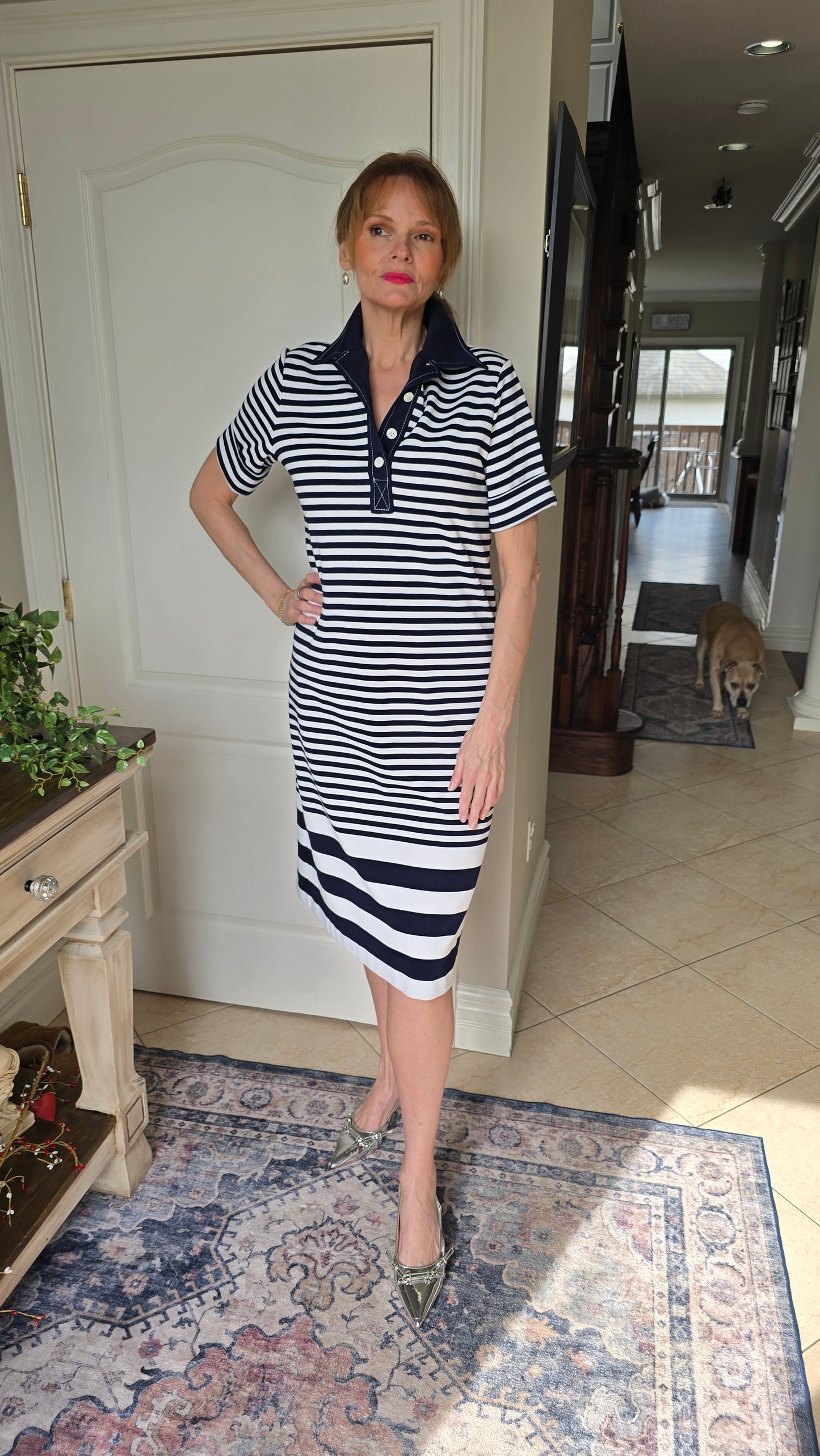 1960s Vintage Butte Knit Navy Stripe Dress