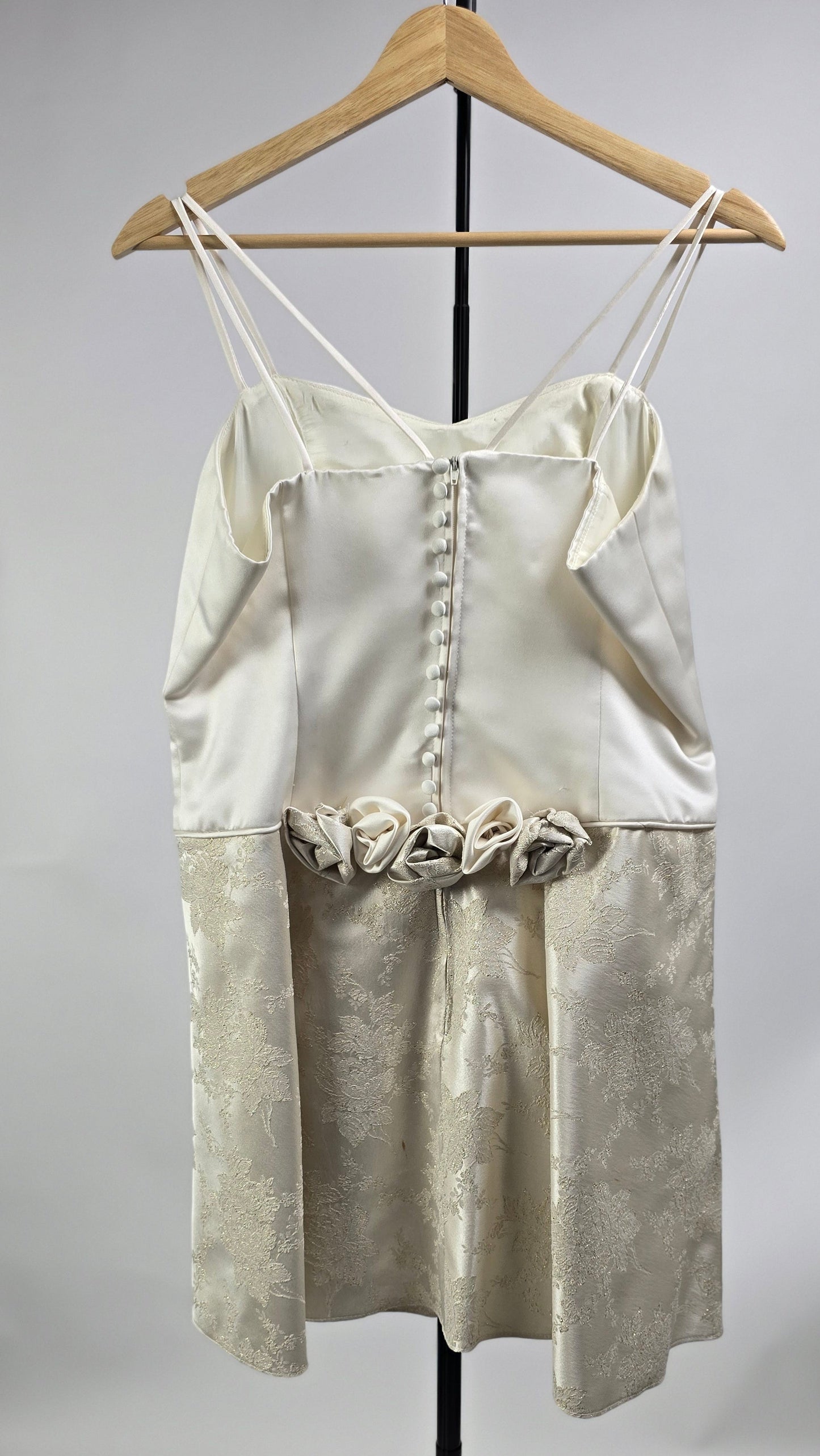 Ivory Satin & Floral Brocade Mini Dress with Dramatic Bolero Jacket
