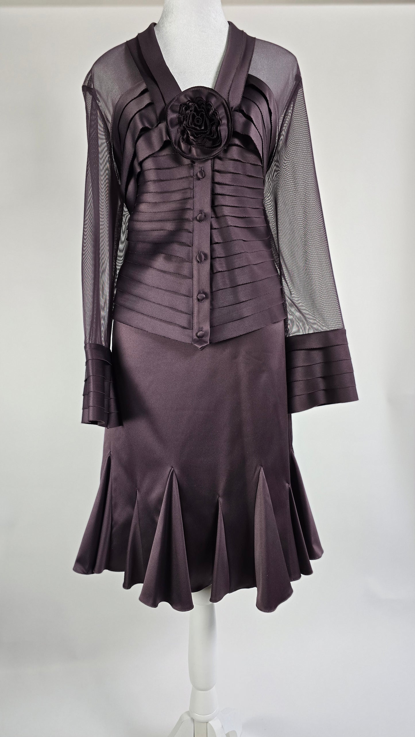 JS Collection Plum Satin 2-Piece Skirt Suit