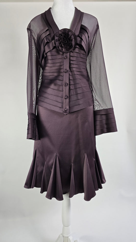 JS Collection Plum Satin 2-Piece Skirt Suit