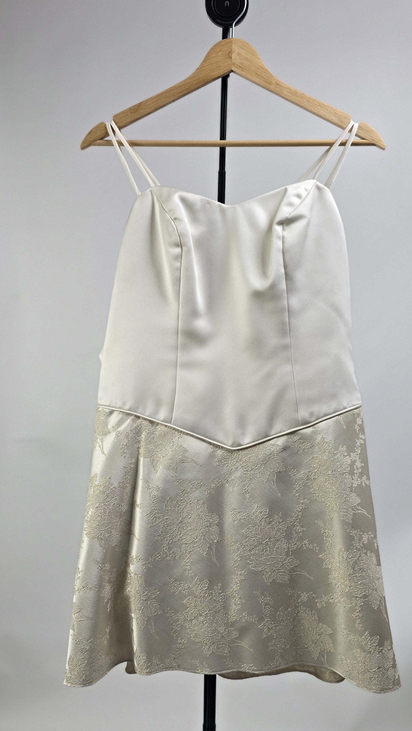 Ivory Satin & Floral Brocade Mini Dress with Dramatic Bolero Jacket