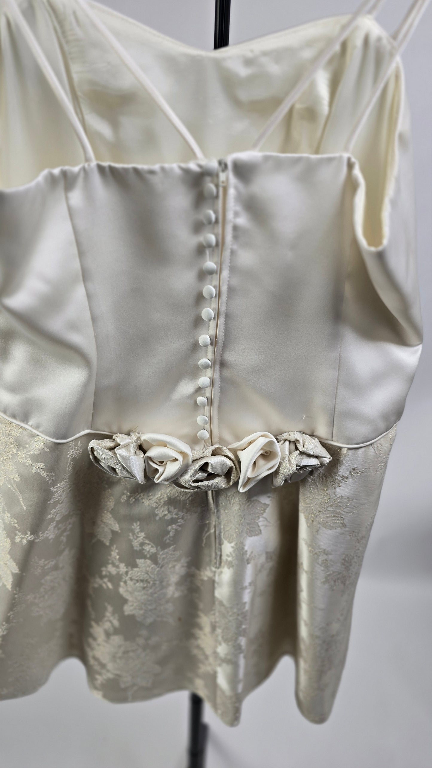 Ivory Satin & Floral Brocade Mini Dress with Dramatic Bolero Jacket